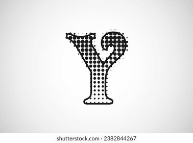 Letter Y logo in halftone dots style, Dotted shape logotype vector design.
