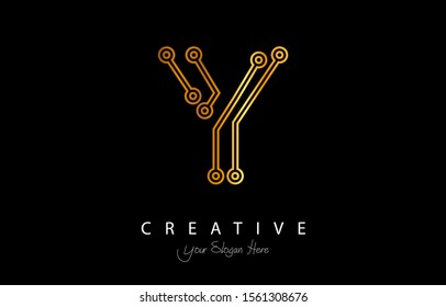 Letter Y Logo Icon Design With Circuit Shape. luxury logo design with gold color for your brand.
