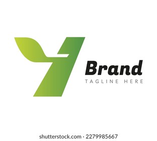 Letter Y logo icon design template elements. Creative logo with initial letter Y and green leaf. Usable for Branding and Business Logos.
