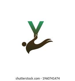 Letter Y logo icon with people hand design symbol template vector