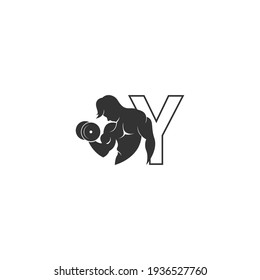 Letter Y logo icon with a person holding barbell design vector illustration