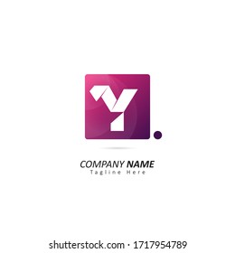 letter Y logo inside a square with origami concepts and dot element. Design vector illustration logo for company