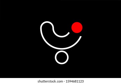 letter y logo line black background alphabet design icon for business with red dot. Suitable for a company logotype