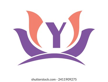 Letter Y Logo with Lotus Flower Design Symbol Vector Template.