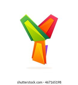 Letter Y logo in low poly style. Multicolored vector design for presentation, web page, app icon, card, labels or posters.