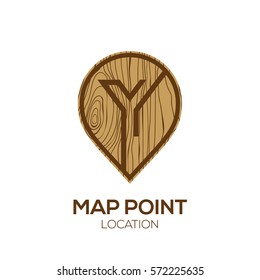 Letter Y Logo Map Point Location with wooden texture,Pin maps symbol