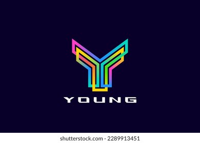 Letter Y Logo Monogram design Linear Outline Style Colorful vector template.