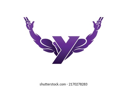 Letter Y Logo With muscular open bicep shape. Fitness Gym logo.