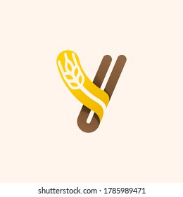 Letter Y logo with negative space wheat. Perfect vector font for bakery identity, badges or emblems for natural fresh products, etc.