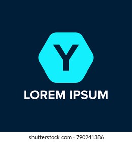 letter Y logo on a polygon blue background. Initial letter uppercase polygon shape negative design logo.