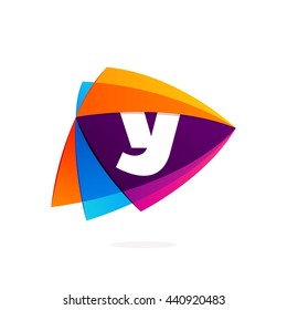 Letter Y logo in Play button icon. Triangle intersection icon. Colorful vector design for app icon, corporate identity, card, labels or posters.