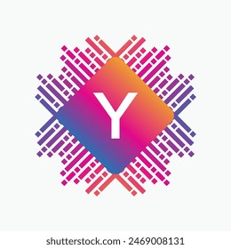 letter Y Logo with Pulse music player element. Logo template electronic music, equalizer, dj, nightclub, disco. Audio wave logo concept, Multimedia