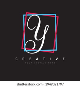 Logo de la letra Y con diseño de marco rojo y azul