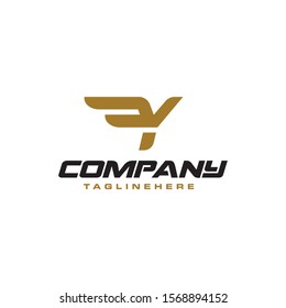 Letter Y logo with simple Wings design element vector template.