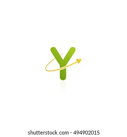 Letter Y logo with swoosh and rocket