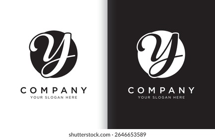 letter y logo template in black and white color. Modern trendy initial luxury y letter logo design with circle shape. Modern unique creative y logo design vector template.