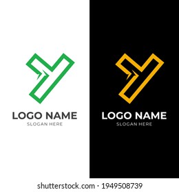 letter Y logo template with flat green and yellow color style.