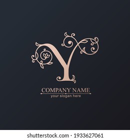 Plantilla de logotipo de la letra Y. Monnograma, delicado diseño floral. Logo personal. Diseño de vectores.