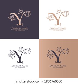 Letter Y logo template. Monnogram, delicate floral design. Personal logo. Vector design.