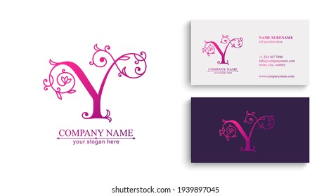 Letter Y logo template. Monnogram, delicate floral design. Personal logo. Vector design.
