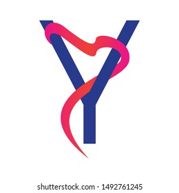 Letter y logo vector with ribbon design