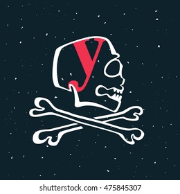 Letter Y logo in vintage style skull. Vector design for banner, flag, t-shirt, labels or posters.