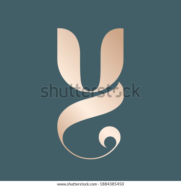 Letter Y logo.Decorative creative typographic icon\
isolated on dark background.Ornate symbol icon for beauty, fresh,\
elegant, luxury brand.Alphabet initial.Shiny metallic golden\
color.