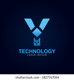 Letter Y logotype blue color,Technology and digital abstract dot connection vector initial logo template
