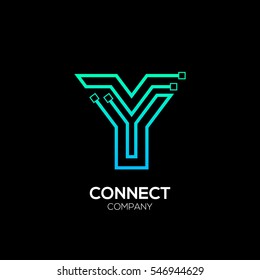 Letter Y logotype blue and green color,Technology and digital abstract dot connection vector logo