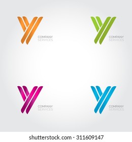 Diseño de logotipo de letra Y. Conjunto de símbolos abstractos, azul, verde, naranja y rosa 