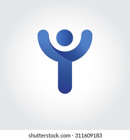 Letter Y logotype design. Abstract logo with man raised his hands up. 