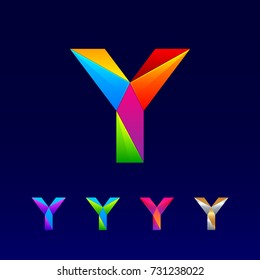 Letter Y logotype design set made of 3d, Origami, Geometric and Polygon with Glossy colorful and gradient, Rainbow Vibrant Colors for your Corporate identity vector design template