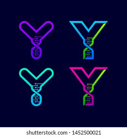 Letter Y logotype with Genetic DNA structure and Dot Linked Shape logos, Technology and Digital Connection symbols, Helix Molecule Chromosomes signs, Medical Healthcare and Science Laboratory Icons