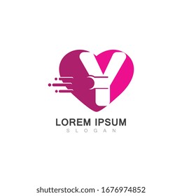 Letter Y with LOVE logo or symbol  template design