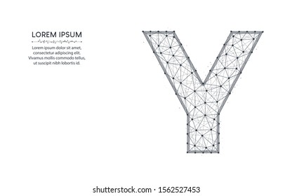 Letter Y low poly design, alphabet abstract geometric image, font wireframe mesh polygonal vector illustration made from points and lines on white background