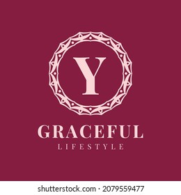 letter Y luxurious feminine circle badge vector logo design