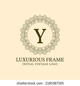 letra Y lujoso marco inicial vintage elemento de diseño de logotipo vectorial vintage