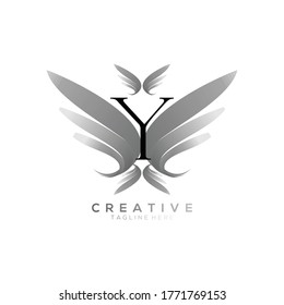 Letter Y Luxury Black Thin Wing Logo Template