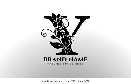 Letter Y luxury floral logo design template with Black color