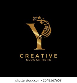 Letter Y with Luxury Gold Flower logo design vector template, Initial Letter Professional logo for all kinds of business