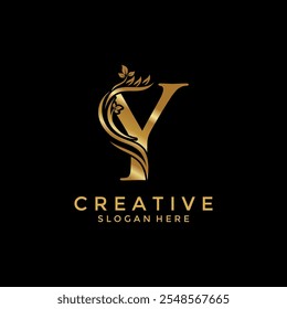 Letter Y with Luxury Gold Flower logo design vector template, Initial Letter Professional logo for all kinds of business