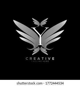 Letter Y Luxury White Thin Wing Logo Template