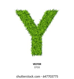 The Letter Y Made of Green Grass Texture. 3d Vector Illustration on White Background