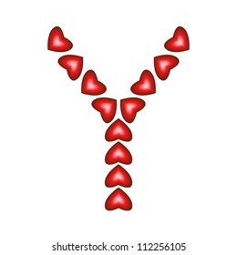 Letter Y made of hearts on white background