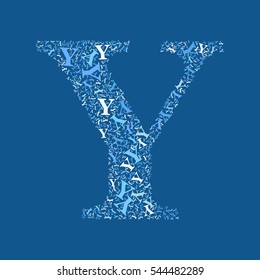 Letter Y made of letters Y. Letter Y in five different colors with blue background.