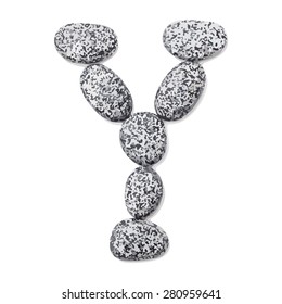 Letter y made of little stones. On white. Vector Illustration.