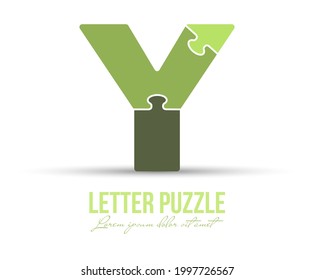 Letter Y is made up of puzzles. Vector illustration for logo, brand logo, sticker or scrapbooking, for education. Simple style.