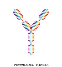 Letter Y made in rainbow colors on white background