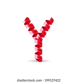 Letter Y made of red surled shiny ribbon
