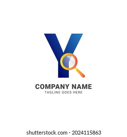 letter Y magnifying glass company logo vector design element